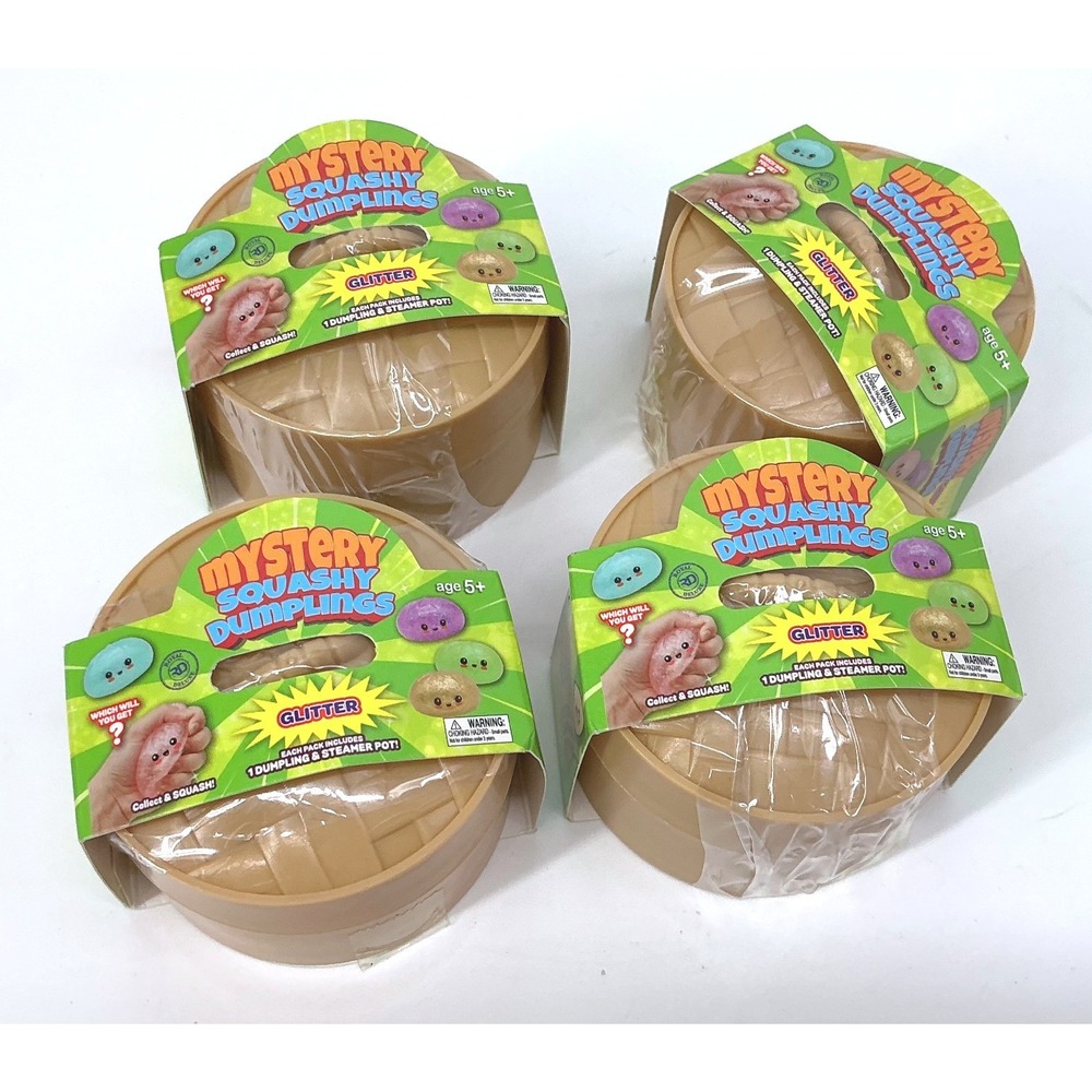 Lot of 4 Mystery Squashy Dumplings Glitter Series Steamer Pot TY81068
